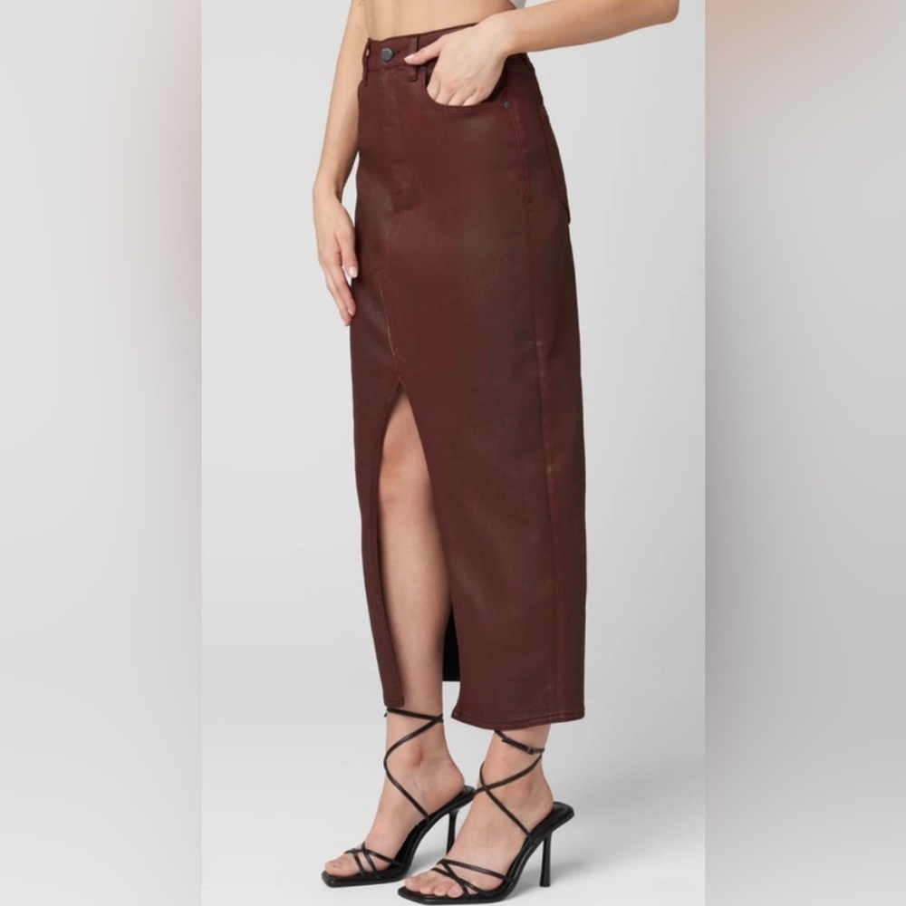 BLANK NYC High Rise Midi Coated Denim Skirt Size 26 in color Coffee Talk NWT - Picture 2 of 11